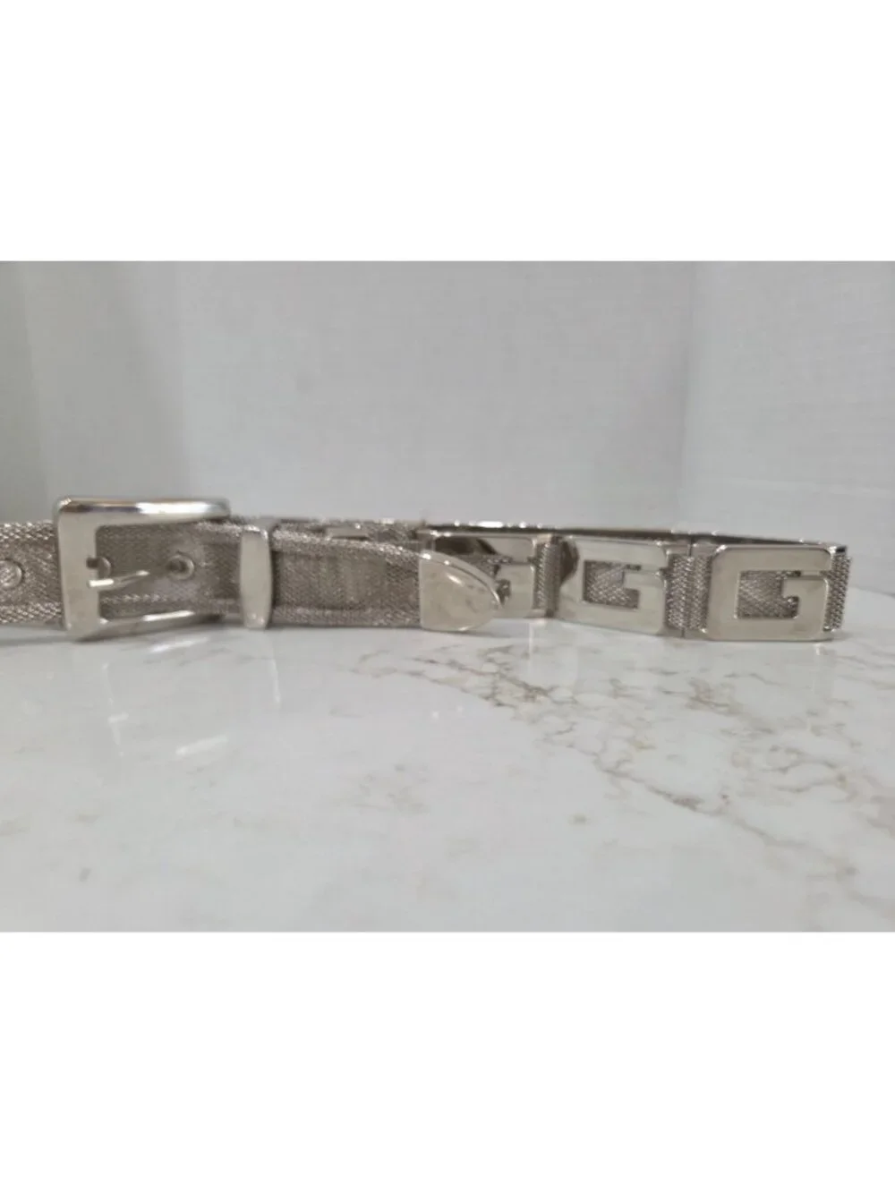 Vintage Silver Metal Mesh Adjustable Belt Sz Small, G Design & Rectangular Links